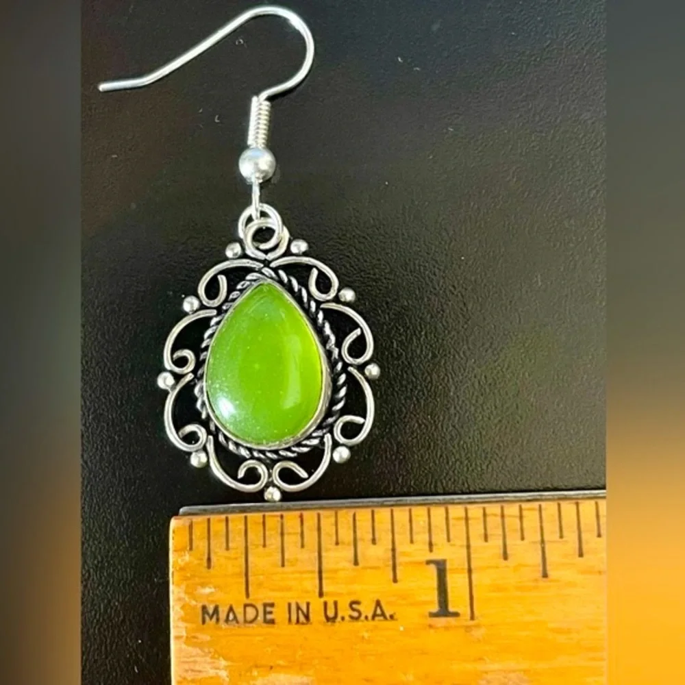 Silver and Lime Green Boho Earrings, NWOT - Picture 9 of 16
